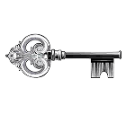 A detailed illustration of an ornate, vintage-style key with an intricate, decorative bow and a simple bit, shown on a transparent background.