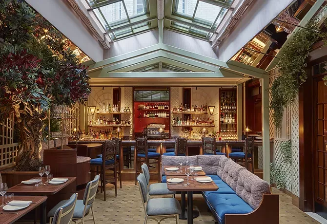 Luxury restaurant interior of new restaurant Il Gattopardo in London, Mayfair