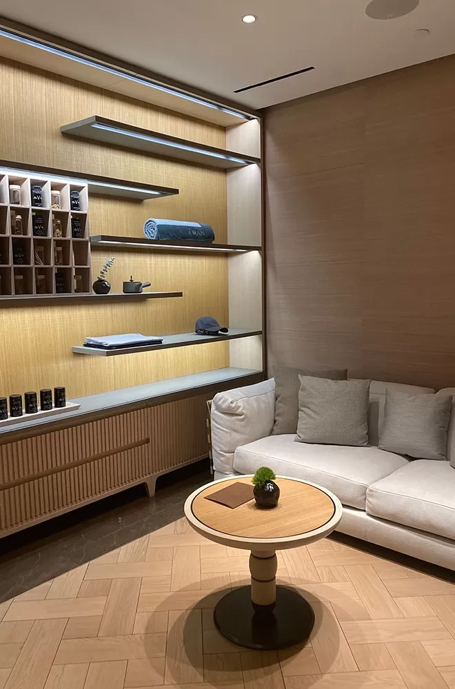 Luxury spa waiting room at Aman Spa, New York