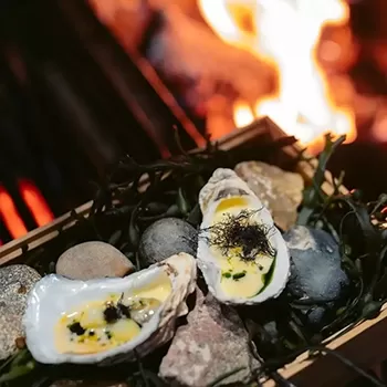 Open fire cooked oysters at Ekstedt at The Yard