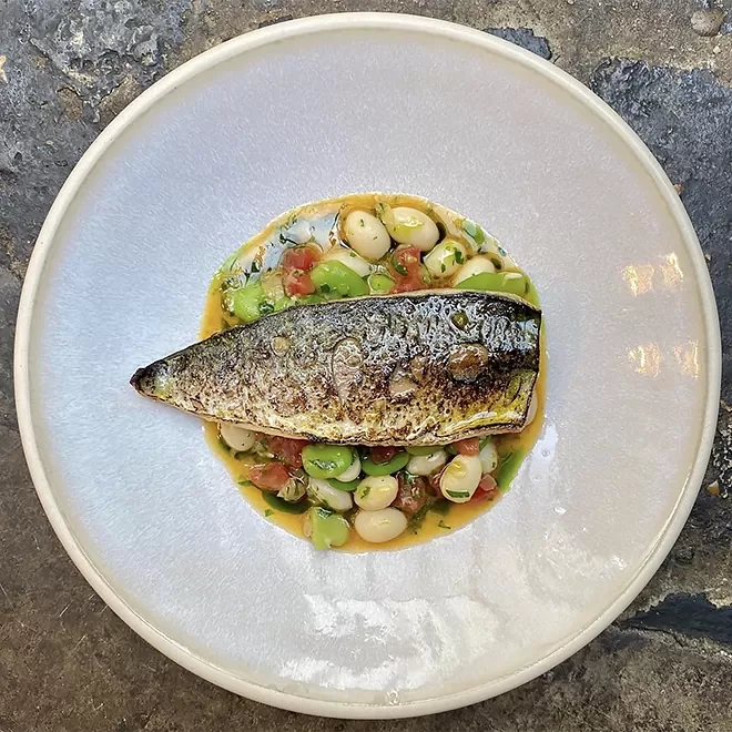 Fish dish served in a bowl at Fallow, London