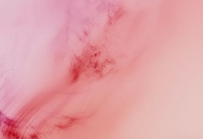 A soft, abstract image with swirling shades of pink and red blending together. The colors create a smooth, gradient effect, evoking a sense of calm and fluidity - Freischwimmer 233, 2021 by Wolfgang Tillmans.