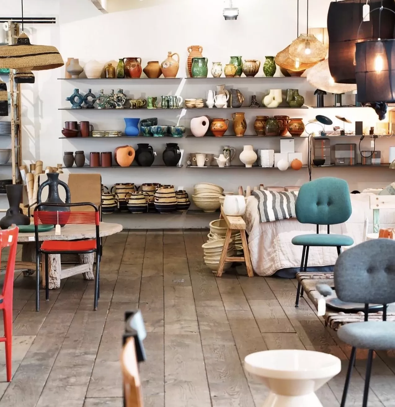 Inside chic rustic pottery store at Merci, Paris