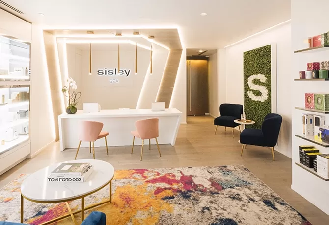Contemporary reception interior at Sisley-Paris Spa at the Dominick Hotel, New York