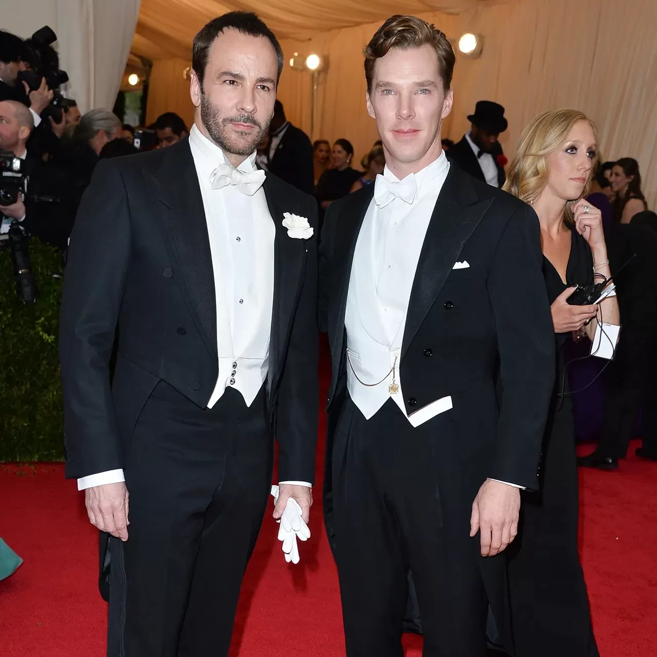 Tom Ford and Benedict Cumberbatch in white tie at the 2014 Met Gala.